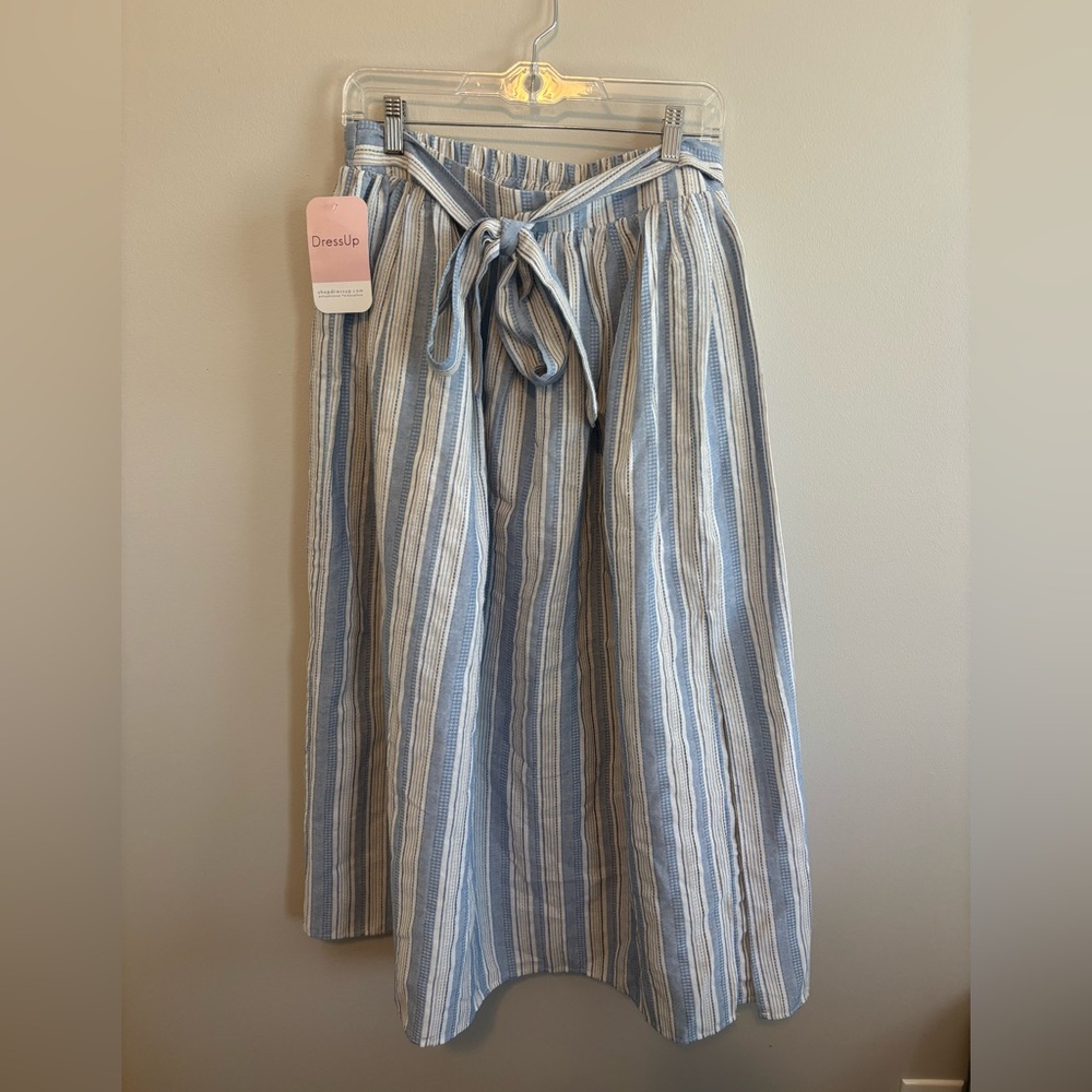 DressUp Blue & White Striped Maxi Skirt with Tie Waist